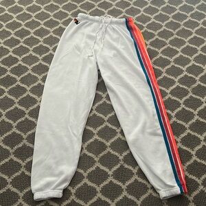 white with 6 neon stripes on the side Aviator Nation sweatpants
